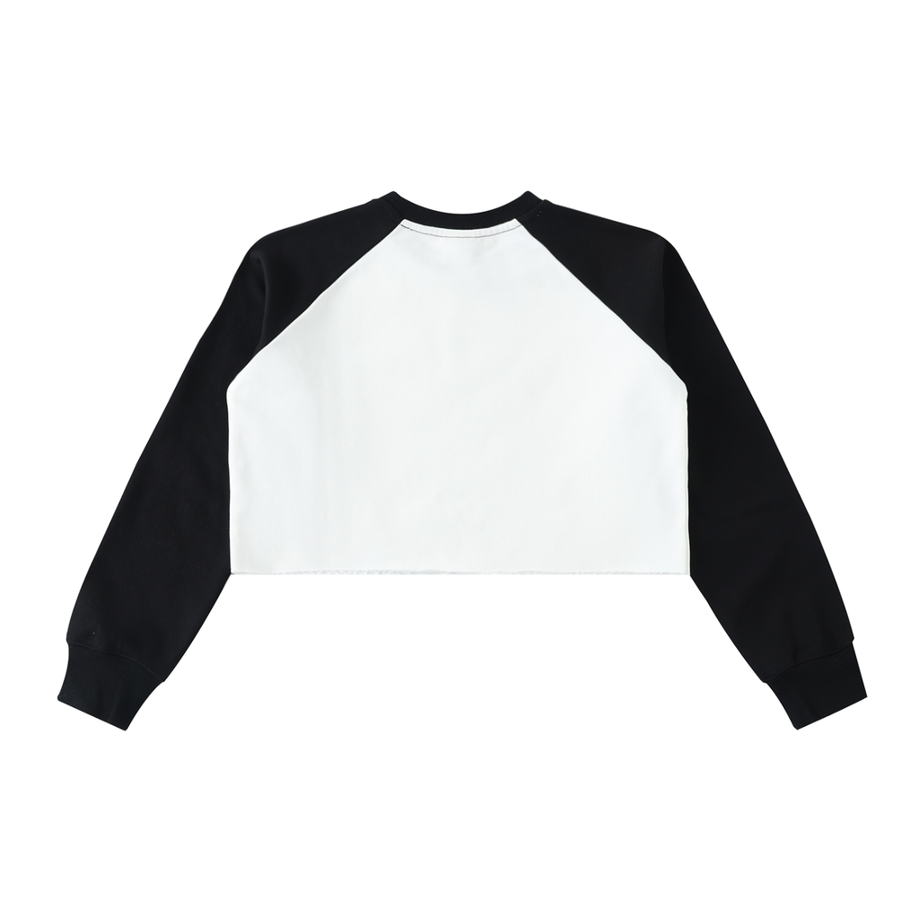 Bee Happy Raw-Hem Color-Block Raglan Crop Sweatshirt