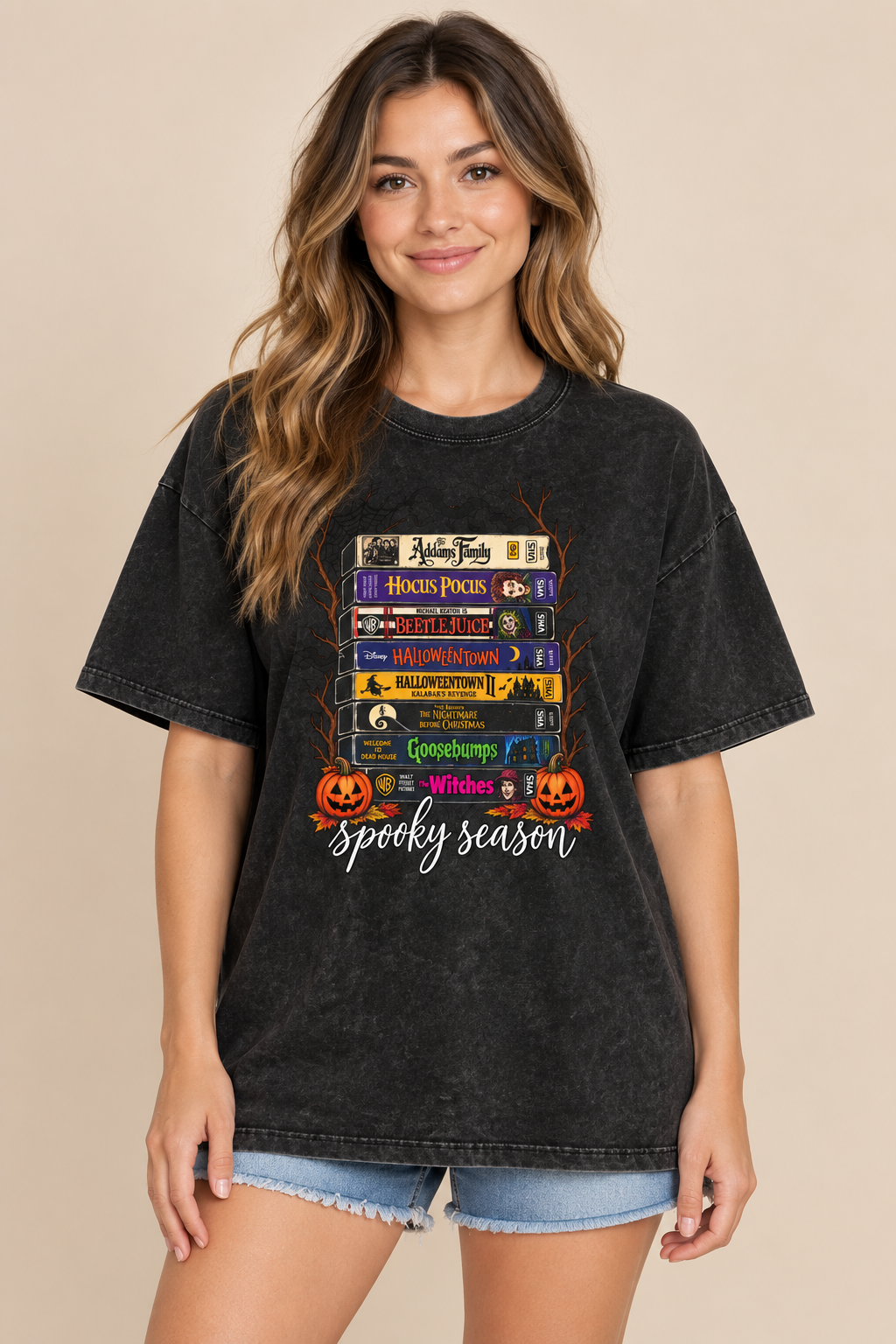 Halloween Movies Snow Washed Oversized Cotton T-Shirt