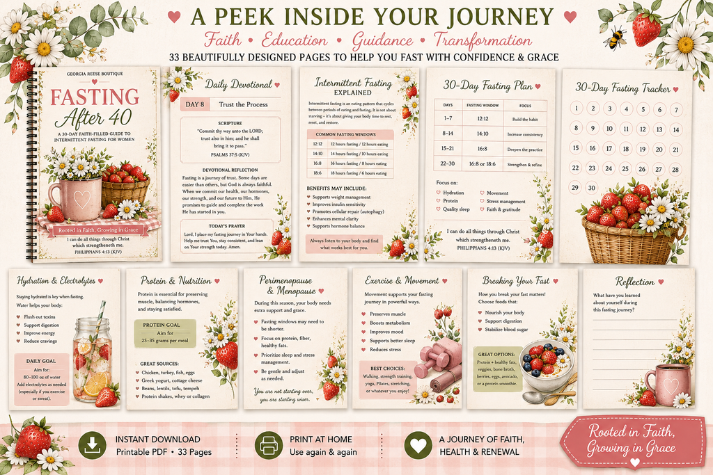 Fasting After 40 Workbook | 30-Day Intermittent Fasting Guide for Women 40+ | Faith-Based Fasting Planner & Tracker | Printable PDF