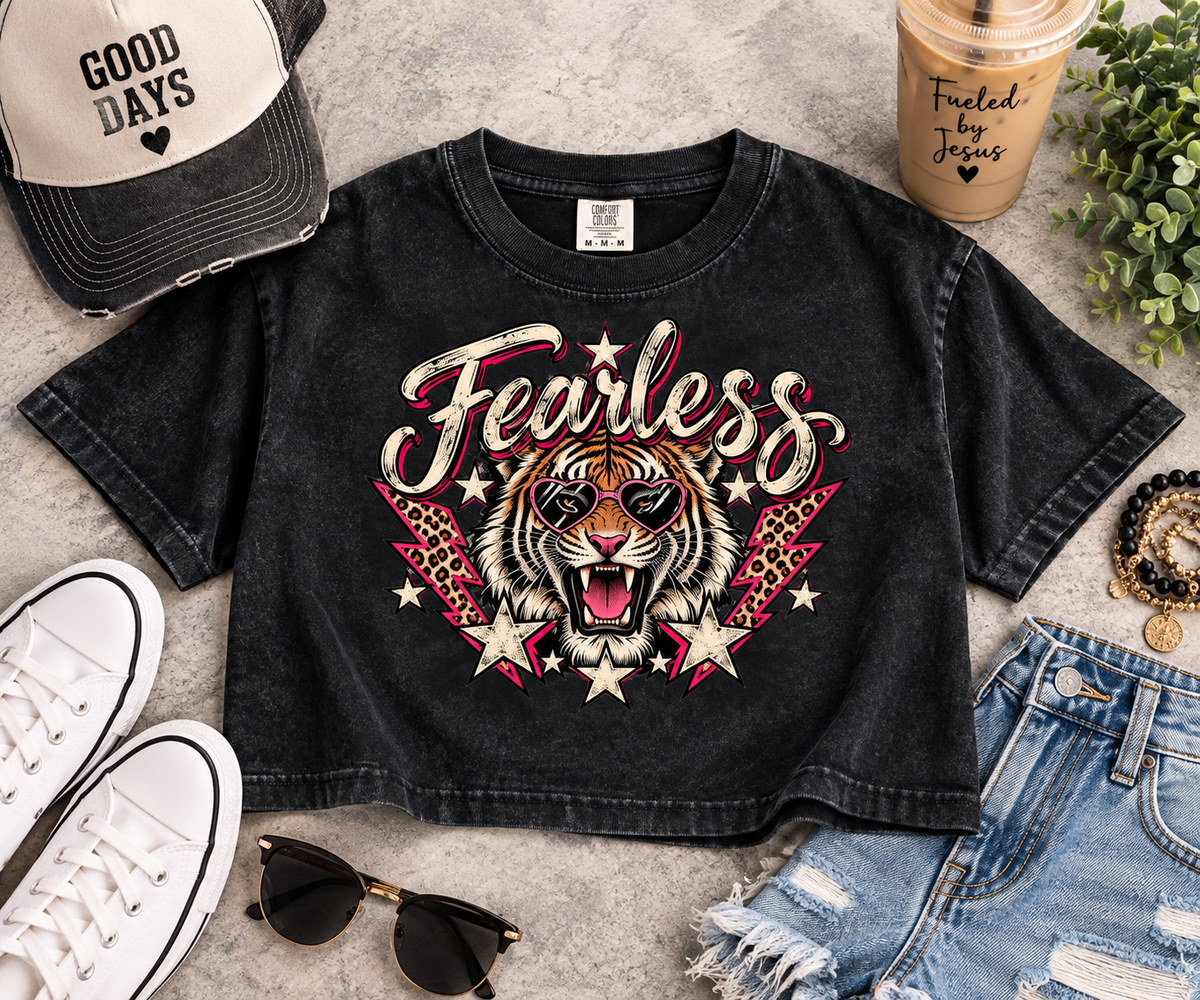 Fearless Tiger Women's Mineral Wash Cotton Crop T-Shirt