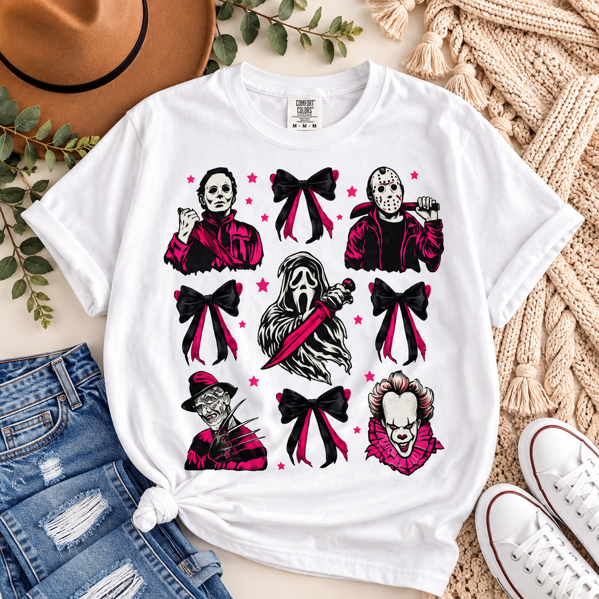 Horror Icons Grid T-Shirt — Classic Slasher Movie Faces