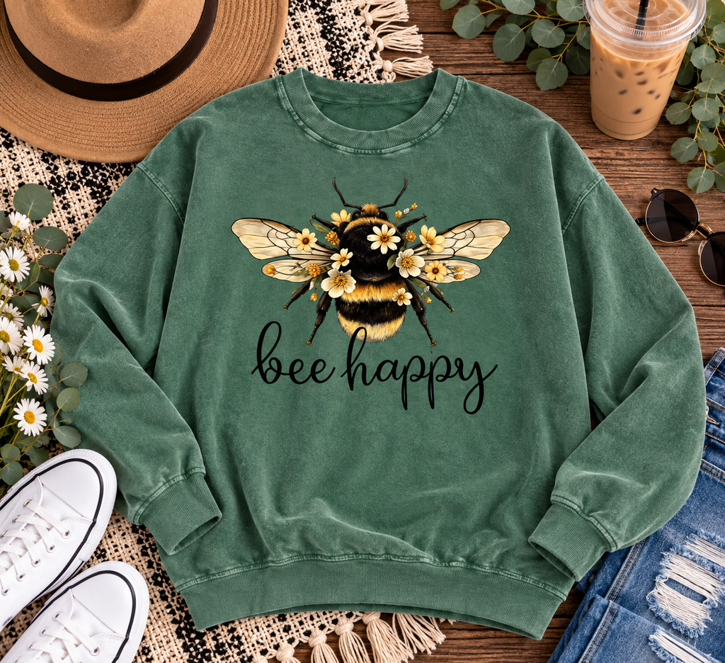 Bee Happy Snow Washed Oversized Sweatshirt