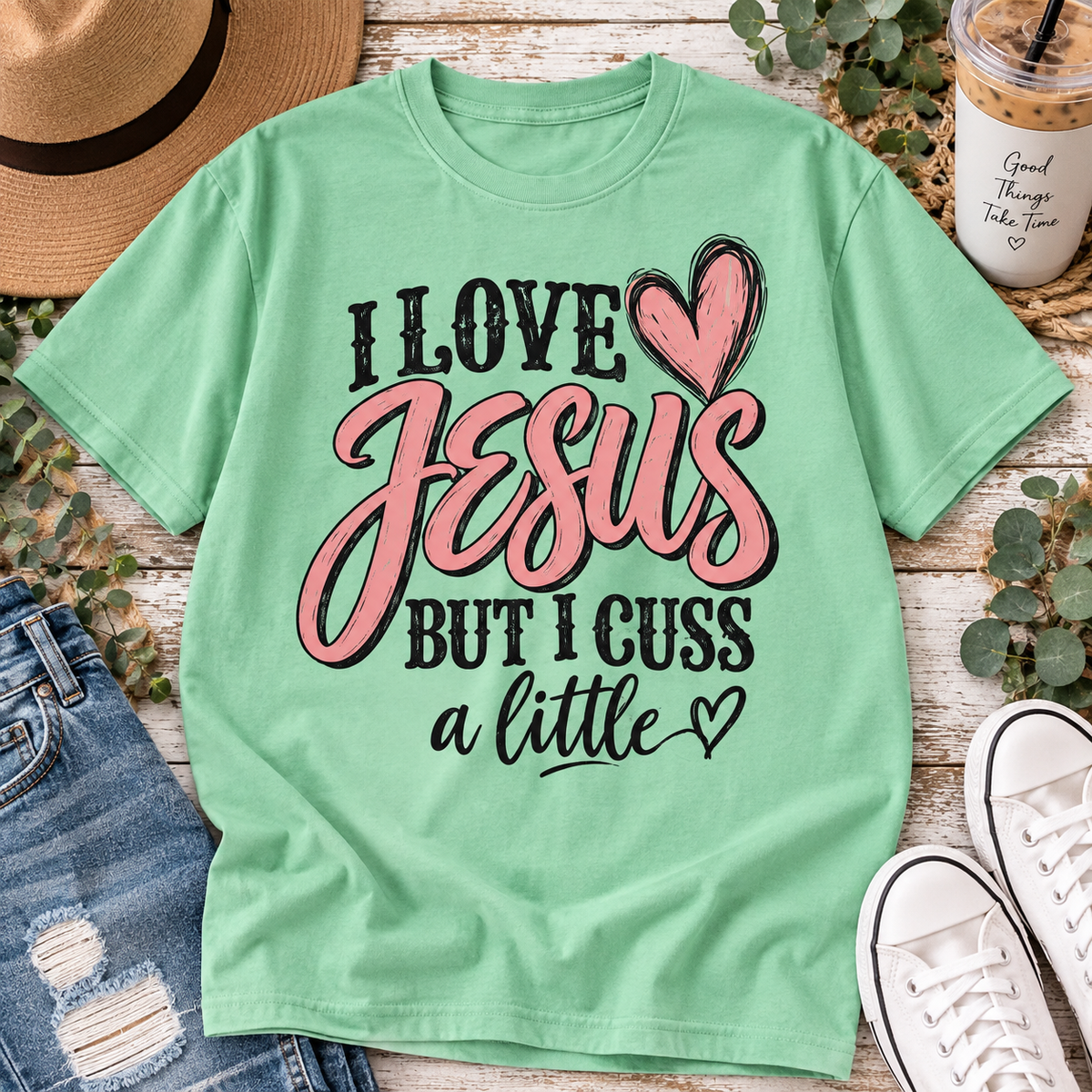 Jesus Tee — "I Love Jesus But I Cuss a Little" Christian Graphic T-Shirt