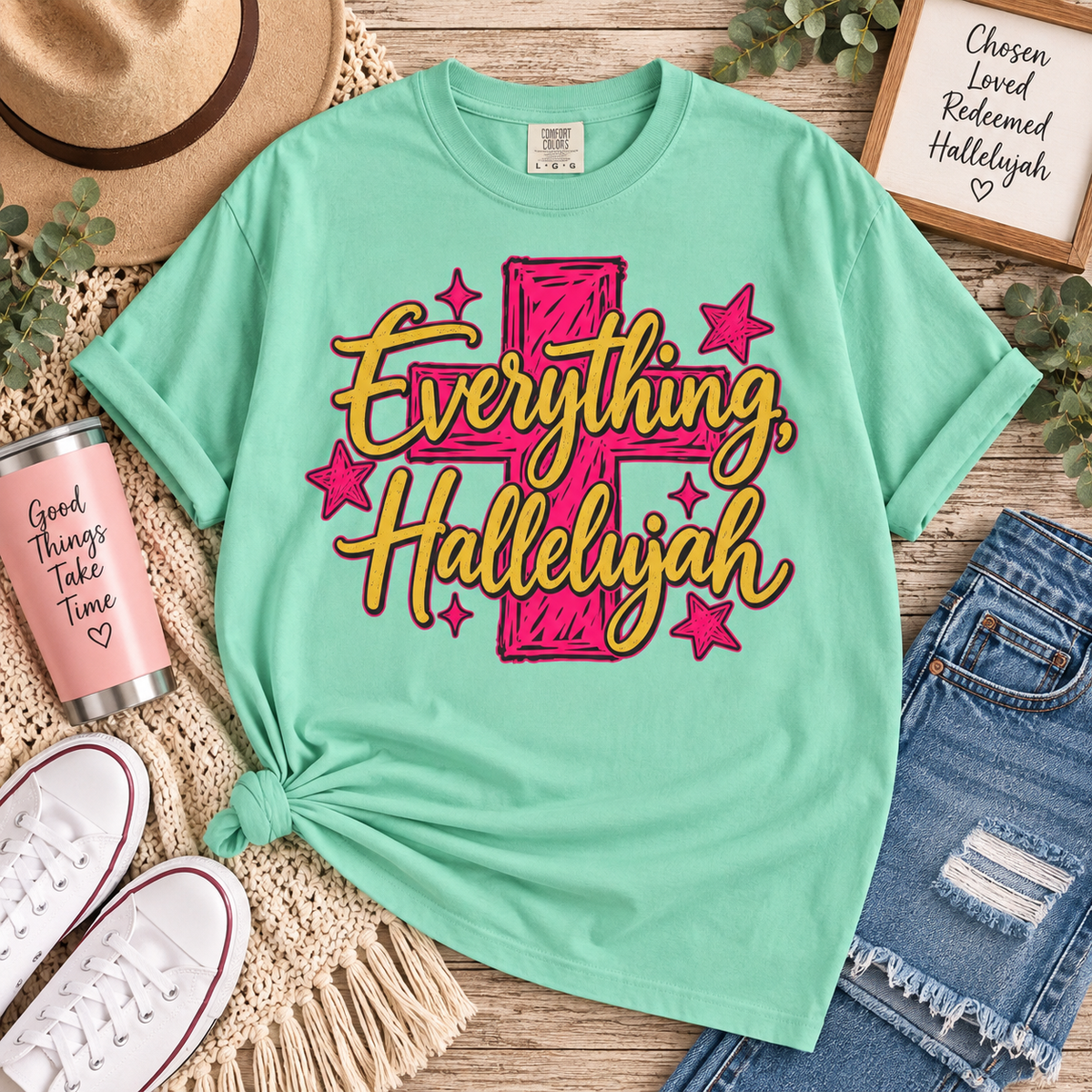 Everything Hallelujah T-Shirt — Christian Faith Graphic Tee with Cross & Stars