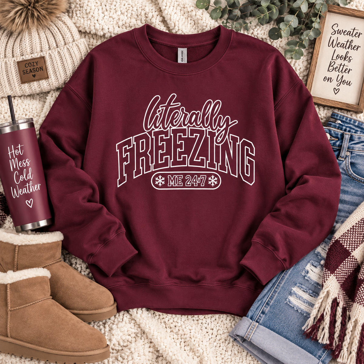 Literally Freezing Crewneck Sweatshirt — Funny Winter Graphic Pullover