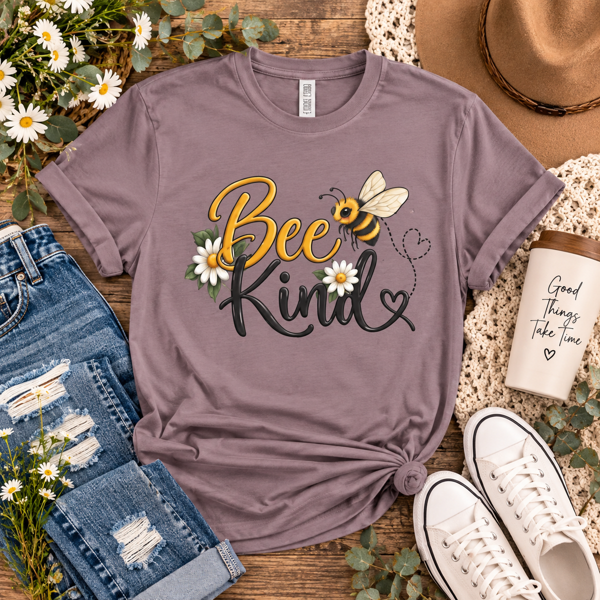 Bee Kind T‑Shirt — Cute Floral Bee Graphic Tee for Nature Lovers
