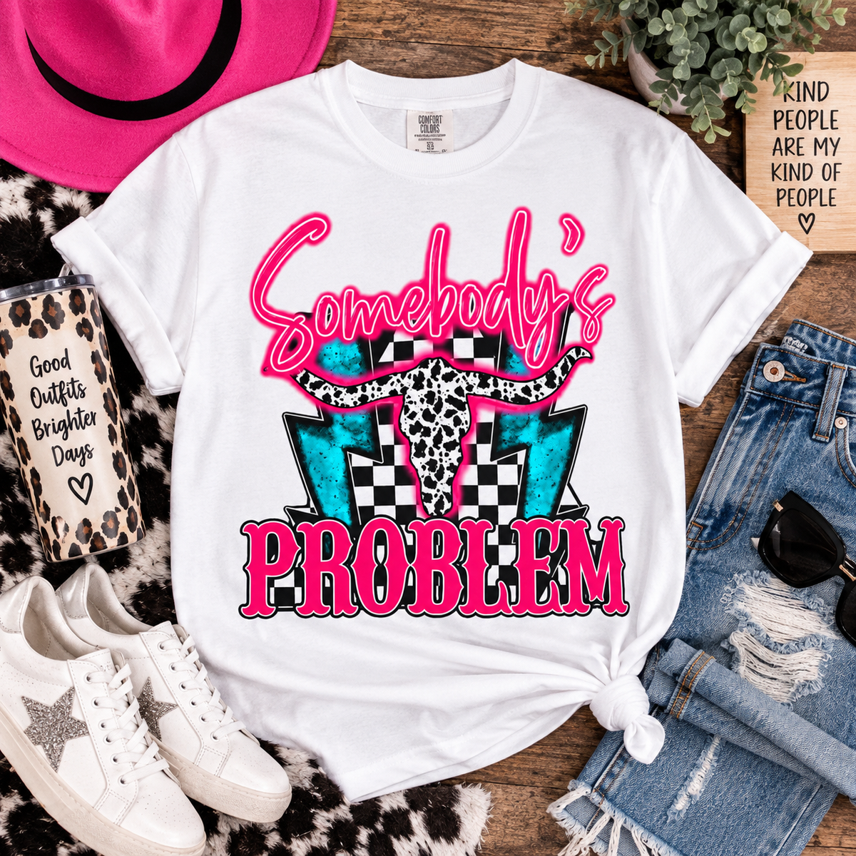 Somebody's Problem T-Shirt — Retro Pink Leopard Graphic Tee