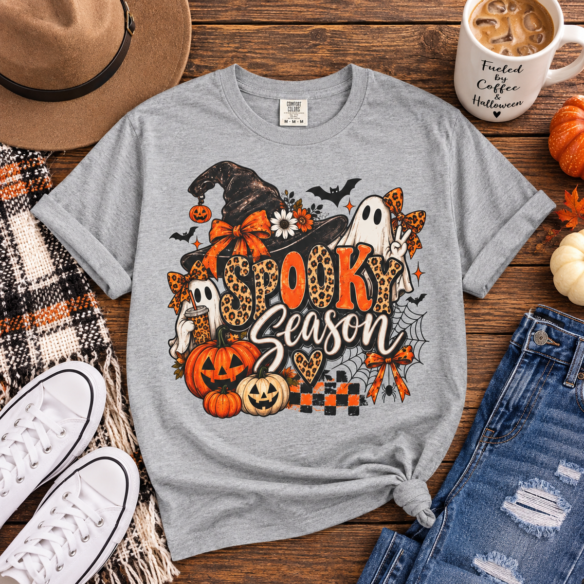 Halloween "Spook Season" Tee — Cute Ghosts, Pumpkins & Witch Hat Graphic