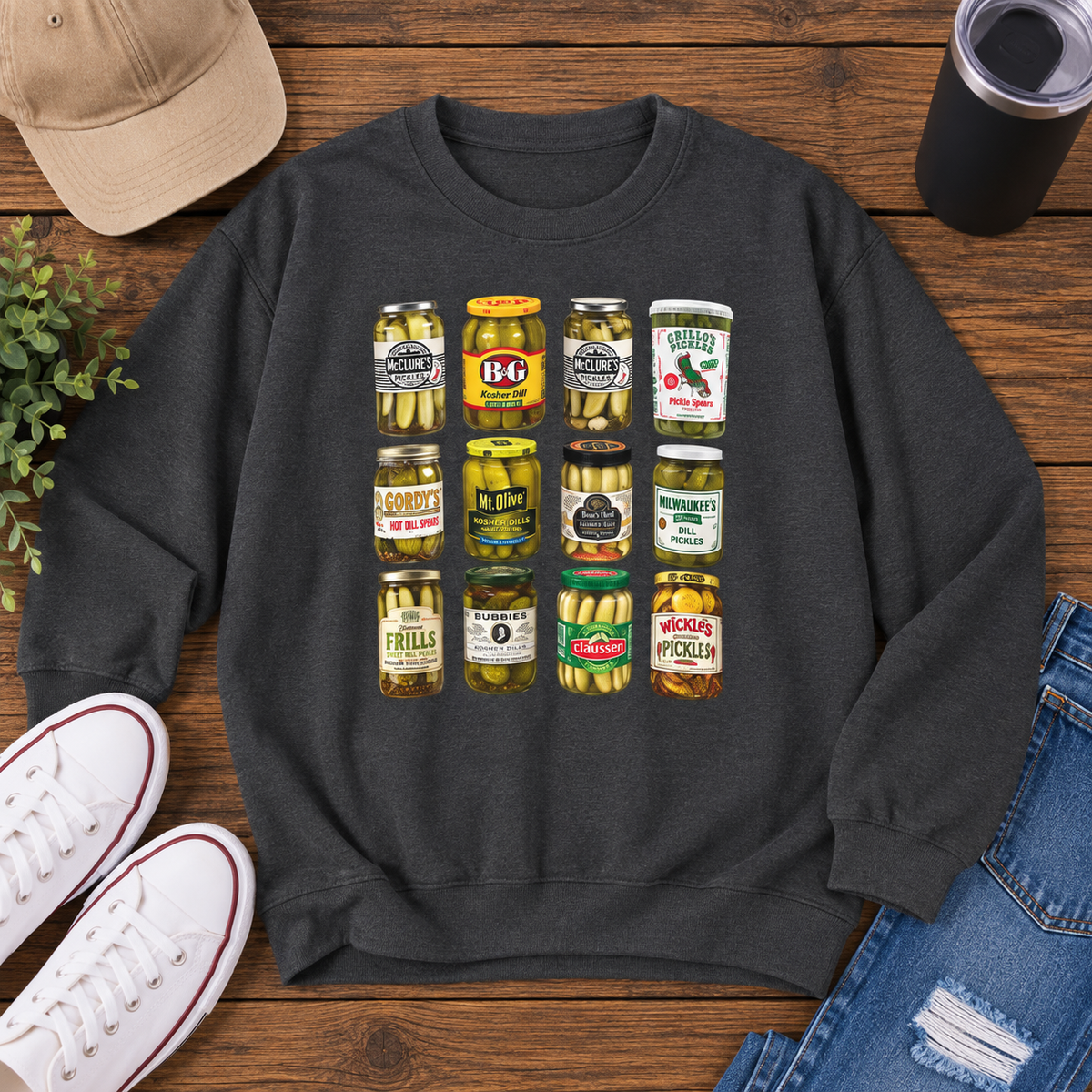 Pickle Jar Grid Sweatshirt — Vintage Grocery Label Graphic Crewneck