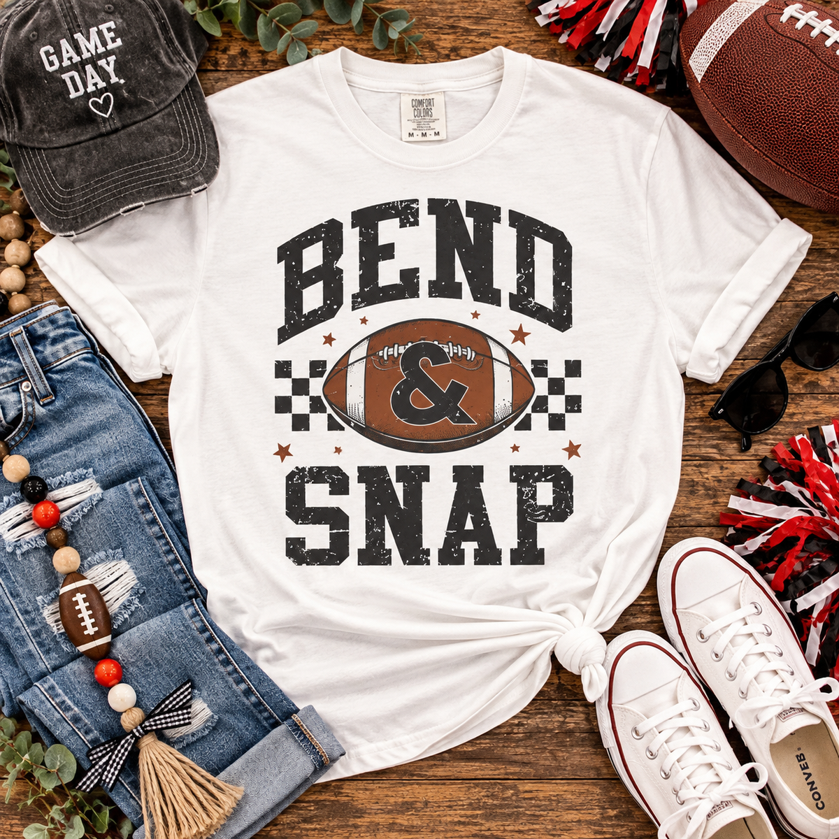 Bend & Snap Football Tee — Vintage Distressed Game Day T-Shirt