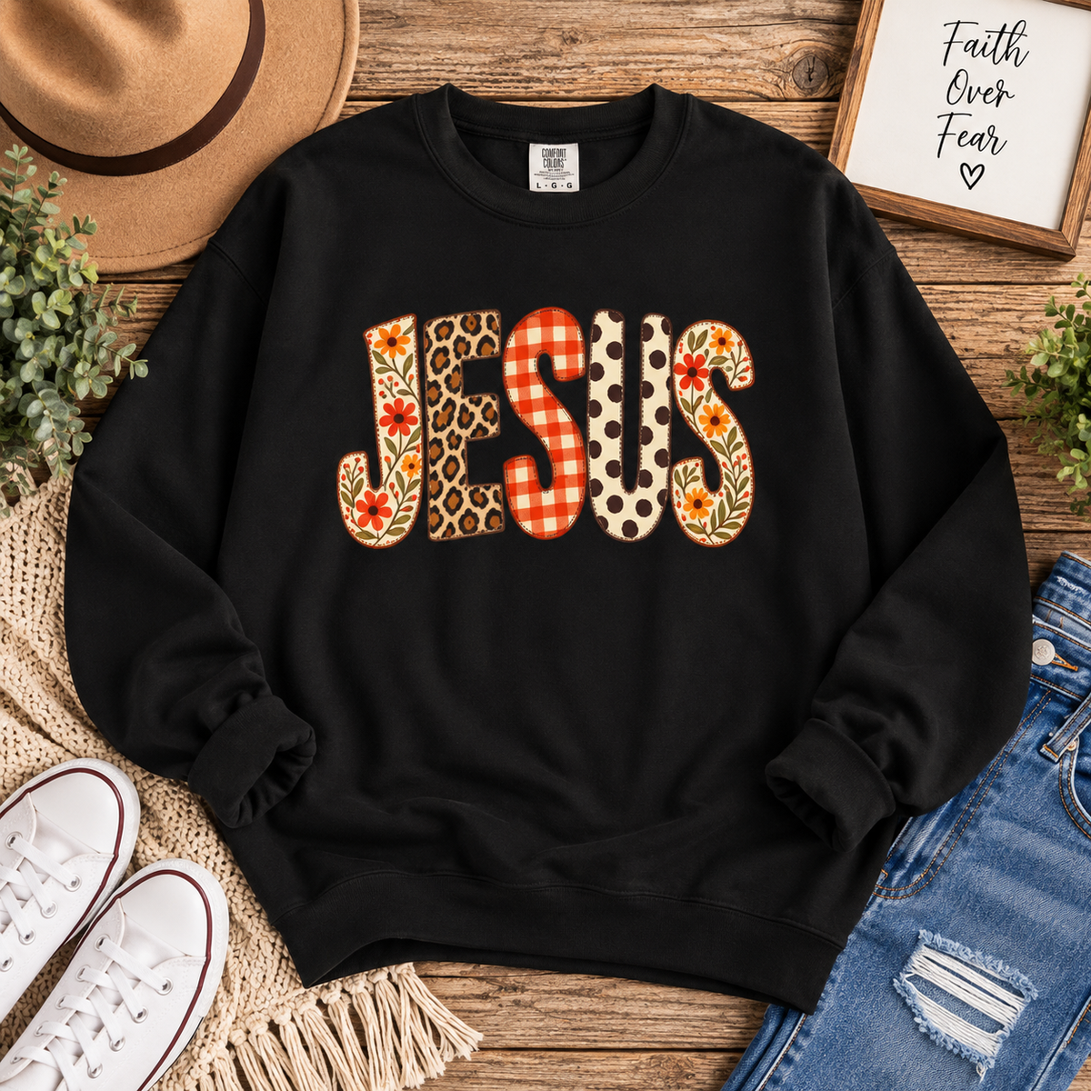 Jesus Floral Patch Sweatshirt — Women's & Men's Christian Crewneck