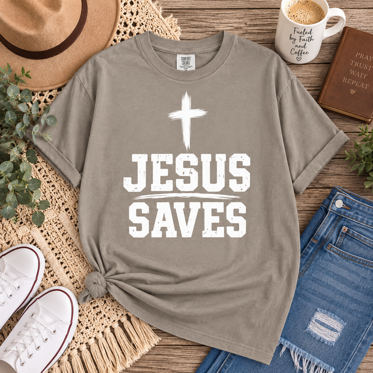Jesus saves Enzyme Washed T-Shirt