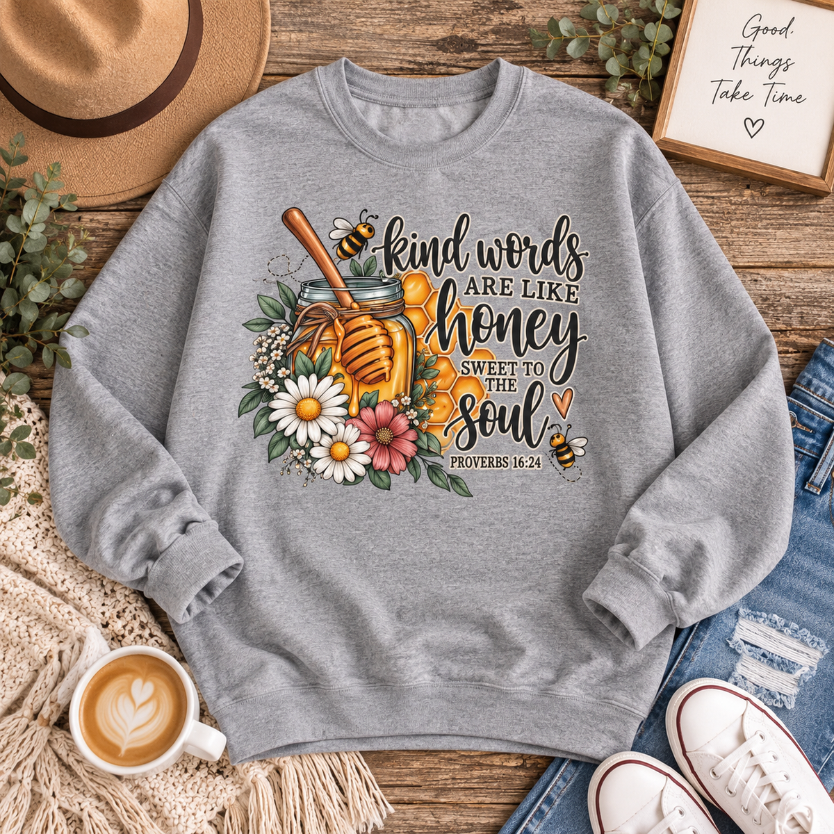 Kind Words Are Like Honey Sweatshirt – Proverbs Inspirational Crewneck