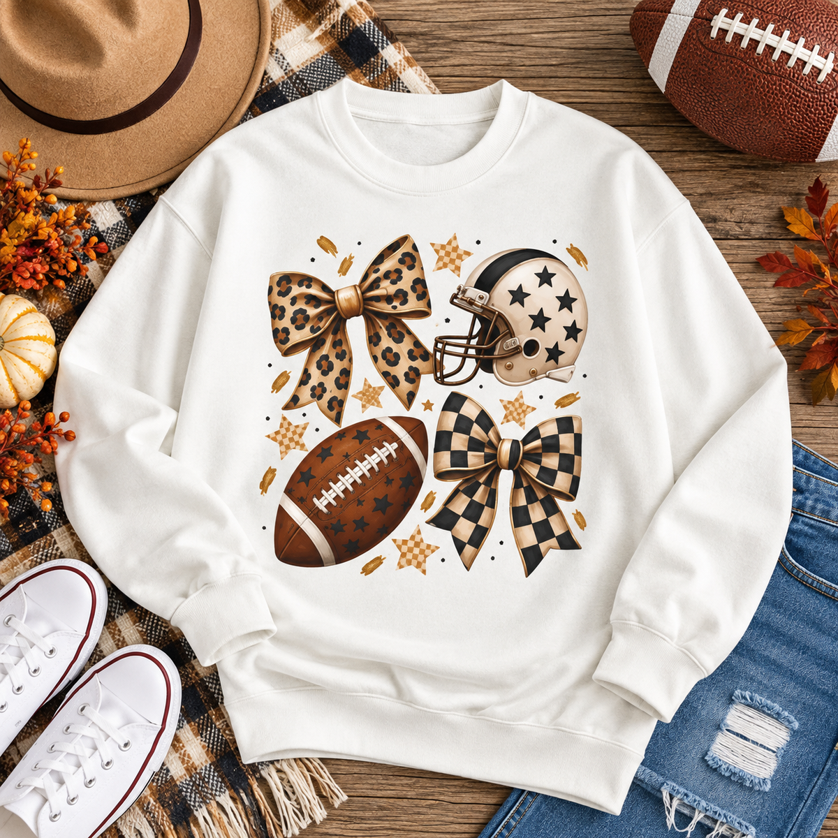 Football Leopard Bow Crewneck Sweatshirt