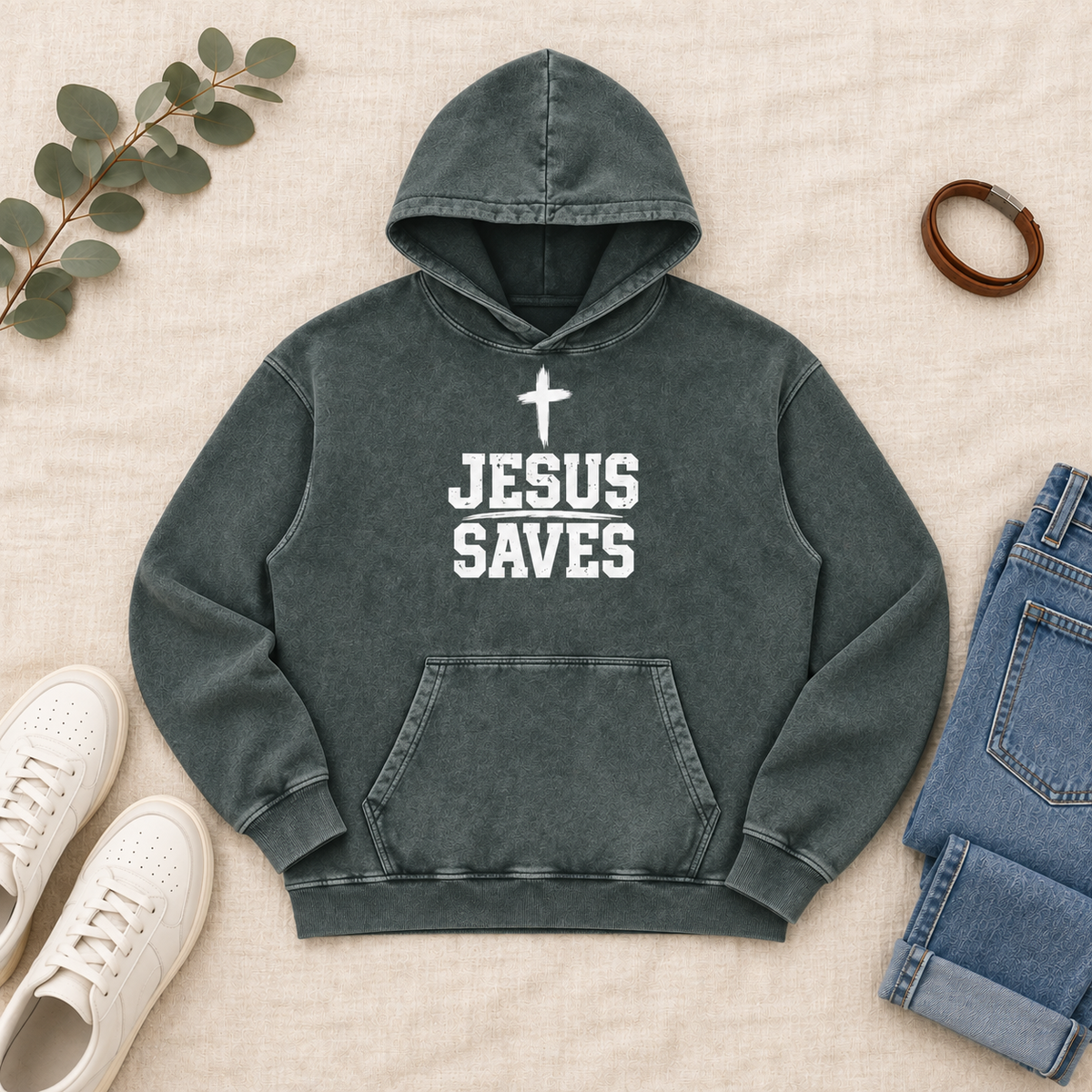 Snow Washed Loose Cotton Hoodie